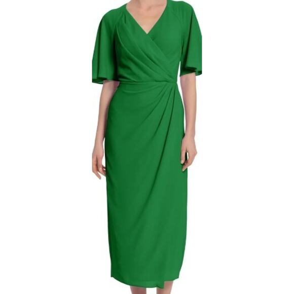Maggy London Green V-Neck Faux Wrap Midi Dress Womens Size 6 Nordstrom - Picture 1 of 6